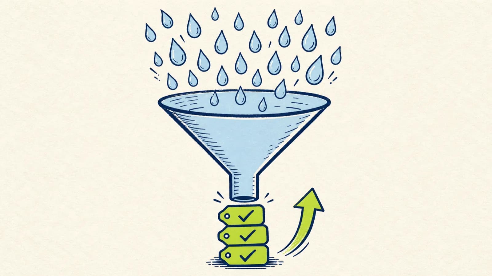 Several navy droplets flowing along curved paths and converging into one ripple with a lime center.